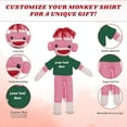 thumbnail image 5 of Made by Aliens Personalized Huggable Pink Sock Monkey 8 Inch Plush Stuffed Animal Gift - Custom Text on Shirt - Perfect for Halloween Day Valentine's Day Graduation Day Birthday Present (Forest), 5 of 6