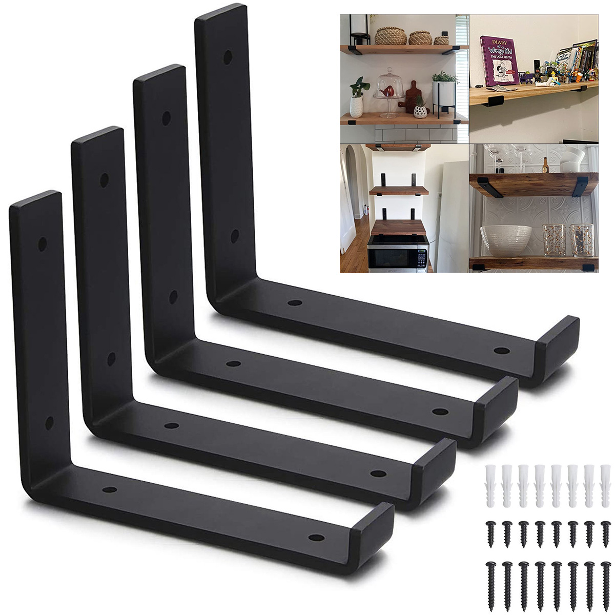 Shelf Bracket 4 Pack,Heavy Duty Metal J Bracket with Lip for DIY Open