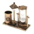 thumbnail image 1 of Portalápices con reloj de arena retro único con luz incorporada, temporizador de arena de vidrio artesanal. Oro, 1 of 9