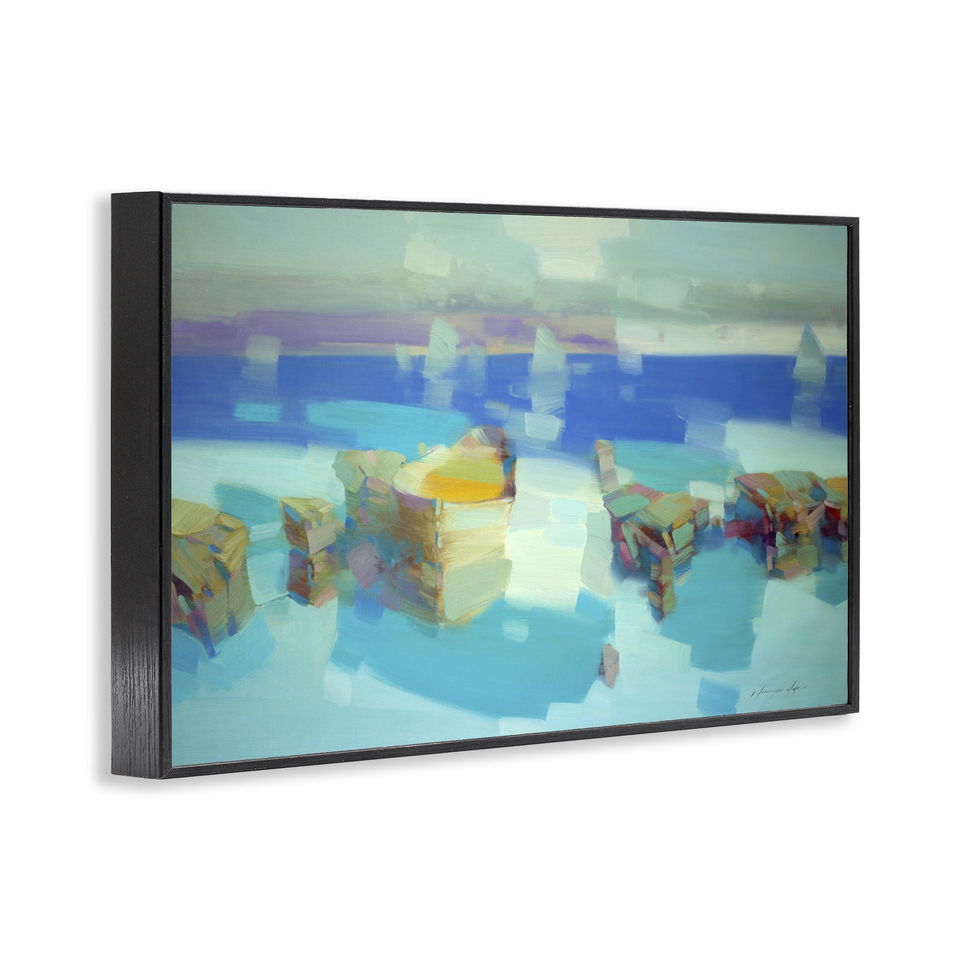 Stupell Industries Abstract Nautical Cliffs Abstract Painting Black Framed Art Print Wall Art, 30 x 20