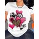 thumbnail image 1 of Leopard Heart Graphic Print T-shirt, Short Sleeve Crew Neck Casual Top For Summer & Spring, Women's Clothing Tee For Adult, Men, Women, Teen, Teenager, Adolescent, Youth, 1 of 5