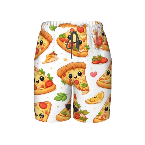 Cute Cartoon Pizza Fun Food Lover Beach Pants Teen Shorts with Mesh Lining and Drawstring