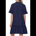 thumbnail image 3 of Vestido Camisero de Verano para Mujer, Informal, con Mangas con Volantes, Corte Recto, Minivestido con Bolsillos, Azul Marino, Talla L, 3 of 8