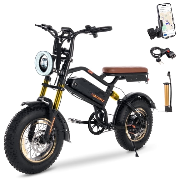 Skeri 750W (Peak 1000W) Electric Bike, 16” x 4” Fat Tire Dual Suspension E-Mountain Bikes, 48V 13Ah Battery UL2849