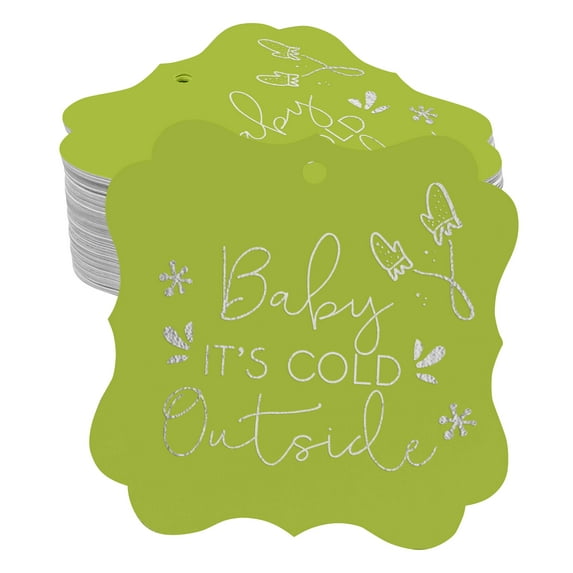 Inkdotpot Real Silver Foil Bracket Shape Paper Hang Tags Baby It's Cold Outside Baby Shower Favor Tags Pack Of 50