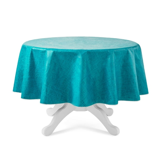 Mainstays Linen Weave Vinyl Tablecloth, 70" Round, Blue