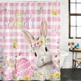 thumbnail image 2 of Pink Easter Shower Curtain, Waterproof Shower Curtains for Bathroom, Spring Easter Bunny Eggs Floral Buffalo Plaid Washable Fabric Bathtub Curtain Set Bath Decor with 12 Hooks 72"x78", 2 of 8