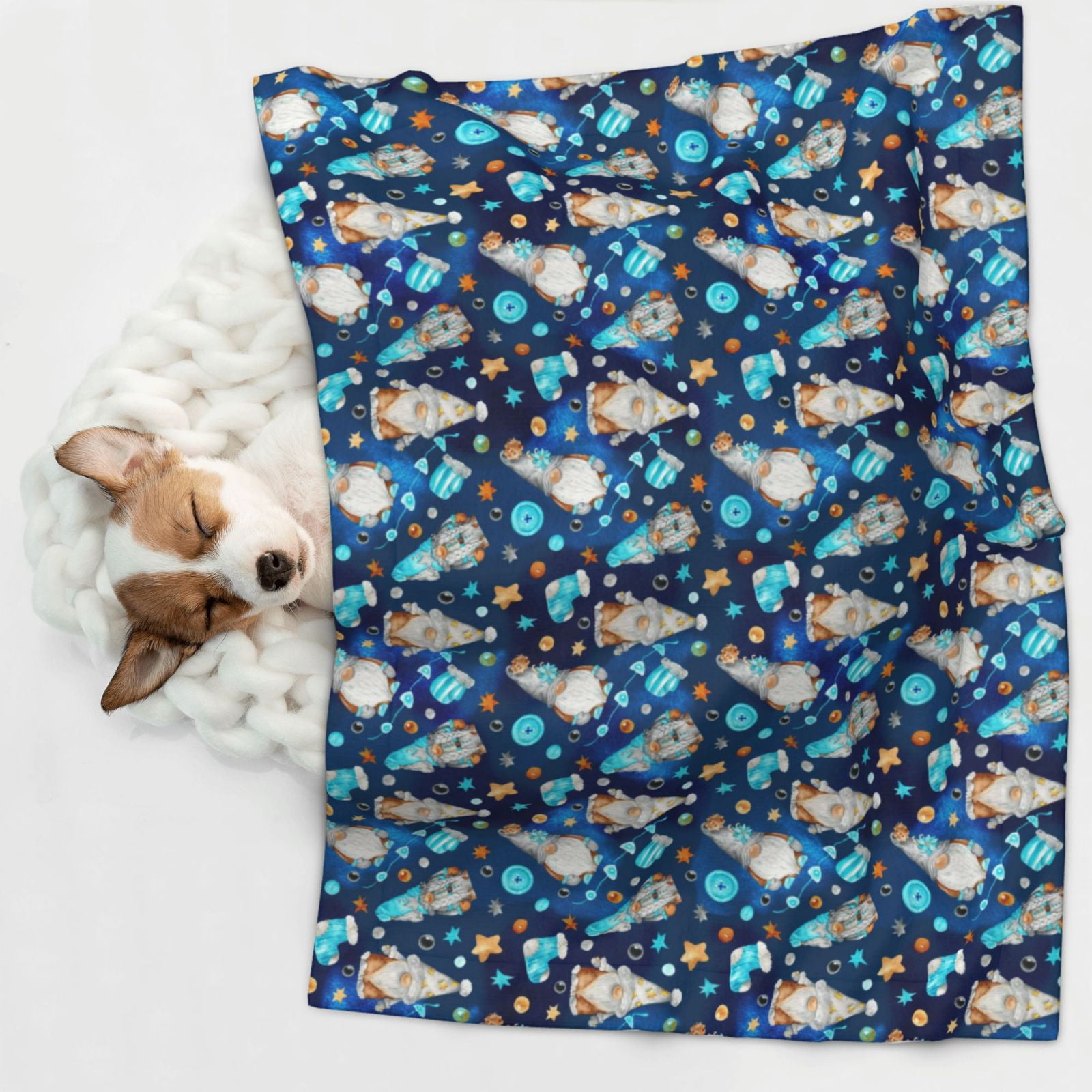Naloa Ice blue old man cute winter Dog Blanket, 3 Sizes Cat Blanket for Indoor Cats Large Medium Small Dog Gifts-Small