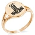 thumbnail image 1 of Stainless Steel Valknut Mjolnir Thor's Hammer Minimalist Oval Top Polished Statement Signet Ring, 1 of 1