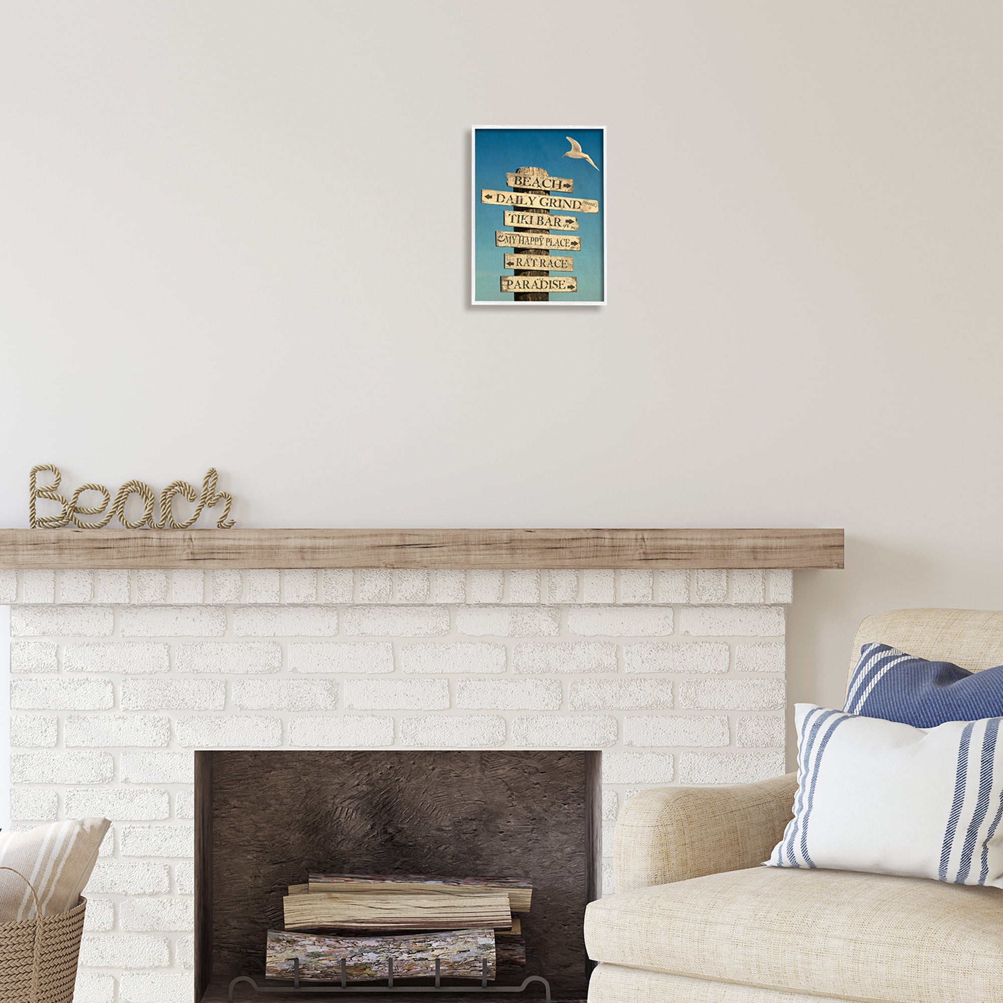 Stupell Industries Funny Beach Directions Sign Animals & Insects Painting White Framed Art Print Wall Art, 11 x 14