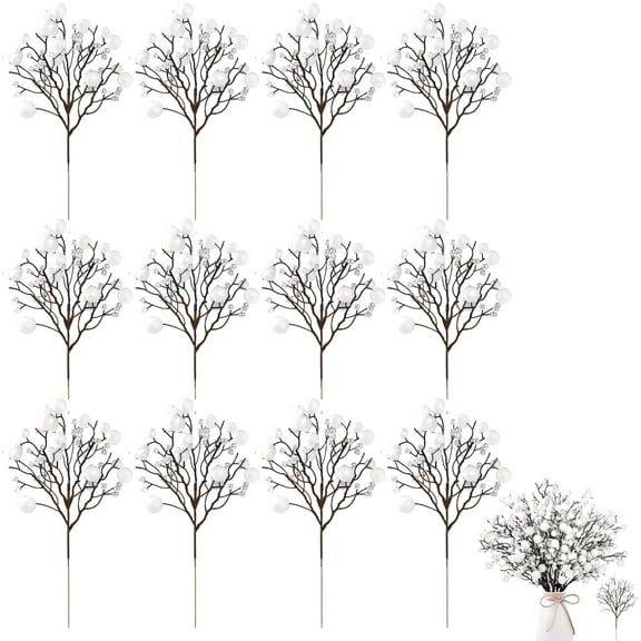 12 Pack Artificial Glitter Berry Stems,NOGIS 11.4 inch Christmas Glitter Berries Spray Picks Holly Berry Branches for Christmas Tree Ornaments DIY Crafts Wreath Xmas Holiday Home Decor (White)