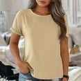 thumbnail image 2 of Zpanxa Womens Summer Tops, Women's Spring/Summer Round Neck Solid Color Light Sensing Face Short Sleeve Loose T-shirt Khaki XXXL, 2 of 7