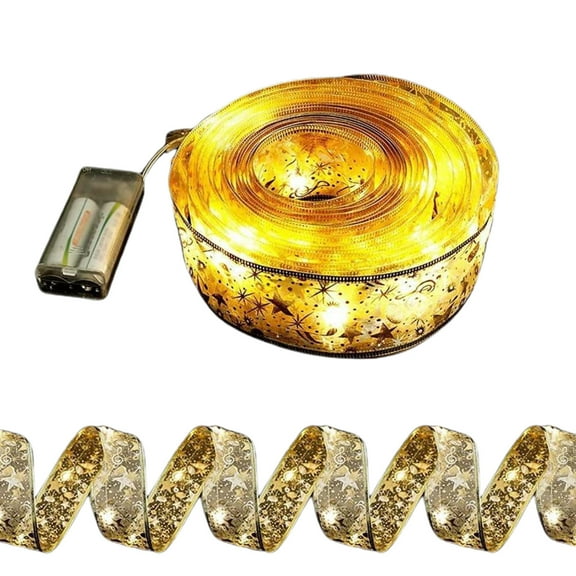 Beautynvta Christmas LED Light, Christmas String Light Ribbon, Flashing Hanging String Lamp, Battery Operated Multi-Purpose Light for Winter Home Wedding Party Decor, 32.8Ft, Gold