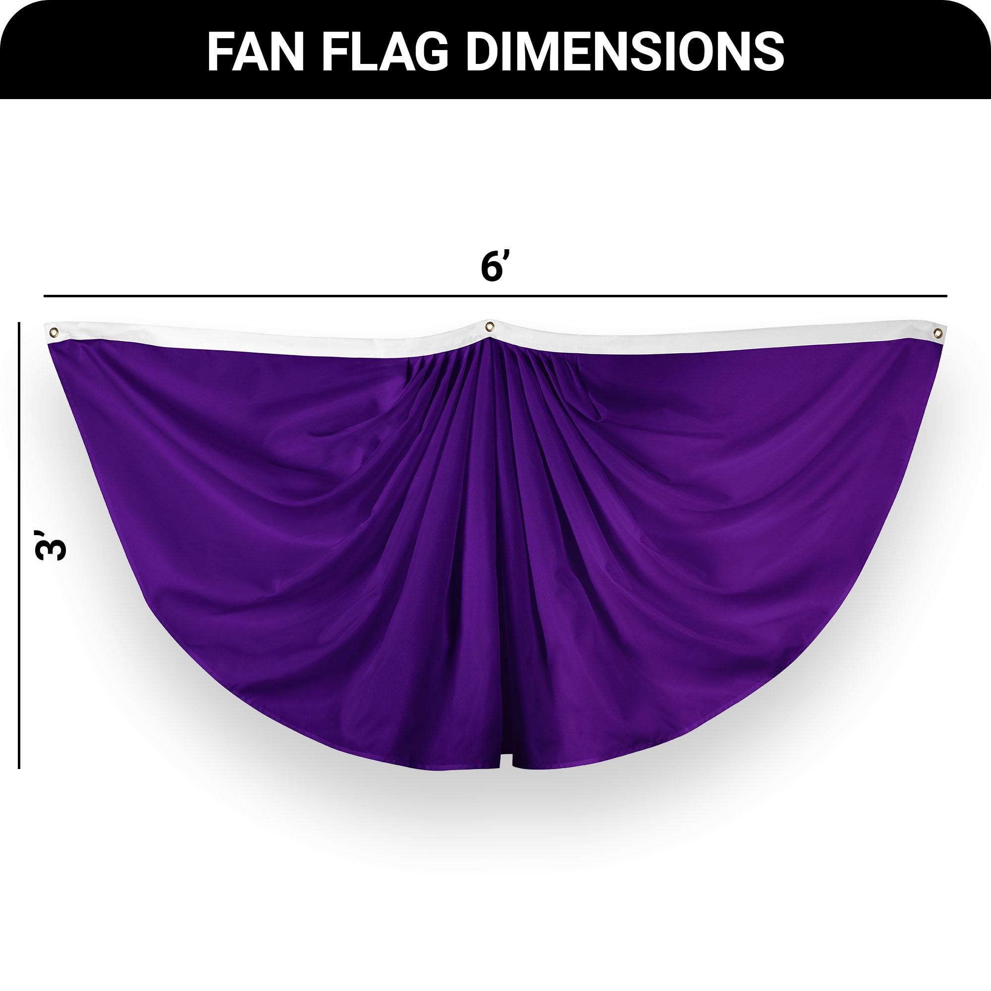 G128 Solid Purple Color Pleated Fan Flag | 3x6 Ft | Printed 150D Polyester | Color Fan Flag Decoration, Indoor/Outdoor, Vibrant Colors, Brass Grommets