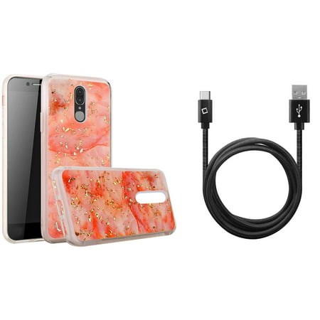 Bemz Sparkle Series Compatible with Coolpad Legacy (2019) Glitter Case Sparkle Bling TPU Gel Phone Cover (Pink/White), Extra Long Heavy Duty Braided USB to Type-C Sync Charger Cable (10 (Best Series On Cable 2019)