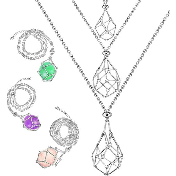 Monebena 3Pcs Handmade Crystal Necklace Holder Adjustable Empty Crystal Stone Holder Necklace Crystal Pendant Necklace Chain for Jewelry DIY