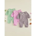 thumbnail image 3 of RUINIXCW Newborn Baby Girl Spring Fall Clothes Infant Girls Plaid Gingham Outfit One Piece Romper 0 3 6 12 18 Months Ruffled Doll Collar Long Sleeve Button Down Jumpsuit, 3 of 9