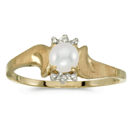 Alexandrite 10k Gold Ring - 10k Yellow Gold Freshwater Cultured Pearl And Diamond Satin Finish Ring