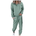 thumbnail image 2 of WULMLEO Women 2 Piece Tracksuit Outfits Half Button Drawstring Hoodies & Jogger Pants Long Sleeve Casual Loungewear Sets Light Green M, 2 of 7