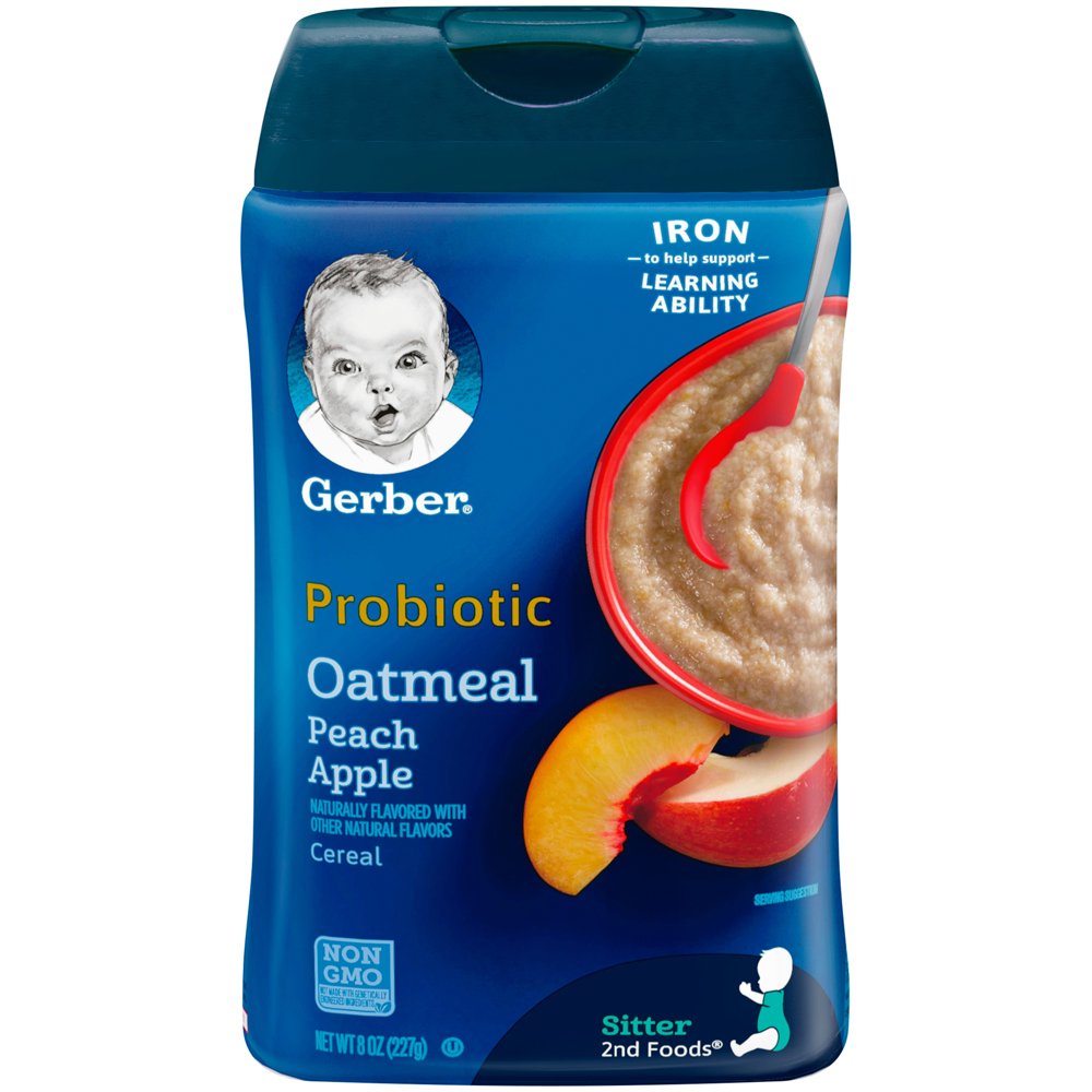 Gerber Probiotic Oatmeal & Peach Apple Baby Cereal, 8oz - Walmart.com