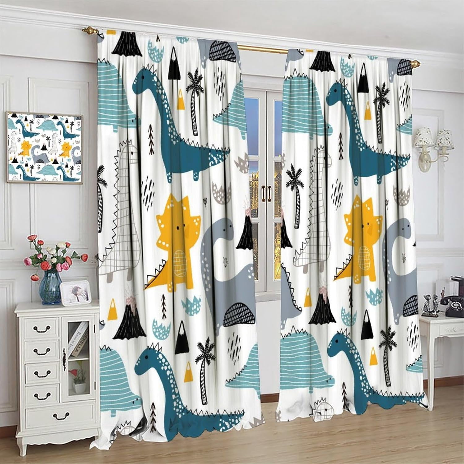 Kids Blackout Curtains,Each Panel W21 x 54" L,Baby Room Cartoon Animal Cute Dinosaur Rod Pocket Curtains for Boys Girls Bedroom Living Room Nursery Window Drapes 2 Panel Set 42" x 54"