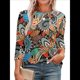 thumbnail image 1 of Blusas de Mujer con Mangas 3/4, Cuello Redondo, Túnicas Casuales, Camisas Plisadas Básicas, Corte Holgado, 2025 Colorido XL, 1 of 5