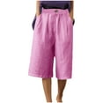 thumbnail image 2 of jjayotai Linen Shorts for Women, Comfy Cotton Shorts Casual Loose Elastic Waist Knee Length Beach Shorts with Pockets, 2 of 9