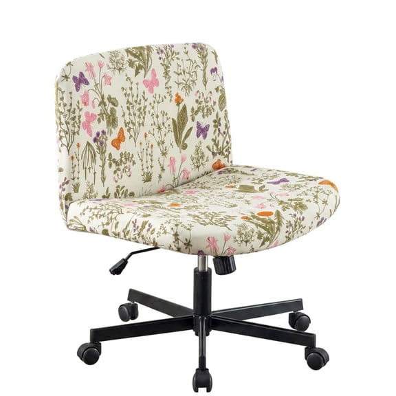 Floral Stretch Armless Chair Cover, Stain Resistant Wide Swivel Kite Slipcover, Washable Desk Vanity Protector for Home Office Bedroom