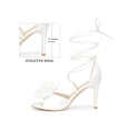 thumbnail image 2 of BLISSFUL STEP Flower Heels Lace Up Stiletto Heel Sandals for Women White (Size 9), 2 of 7