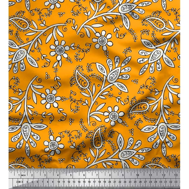 Soimoi Rayon Fabric Leaves & Floral Block Fabric Prints by Yard 56 Inch Wide