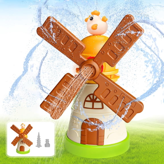 ANTIC DUCK Windmill Water Sprinkler Toy for Kids, 360° Rotating Outdoor Water Play Sprayer with Cute Chicken Top, Backyard Lawn Summer Splash Toy for Boys Girls Ages 3