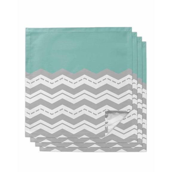nqOlkjepod Grey Chevron Cloth Napkins Set of 4 Reusable Dinner Napkins, Geometric Turquoise Print Wavy Striped White Cocktail Napkin Washable Table Napkins for Wedding/Party/Baby Shower 20"x20"