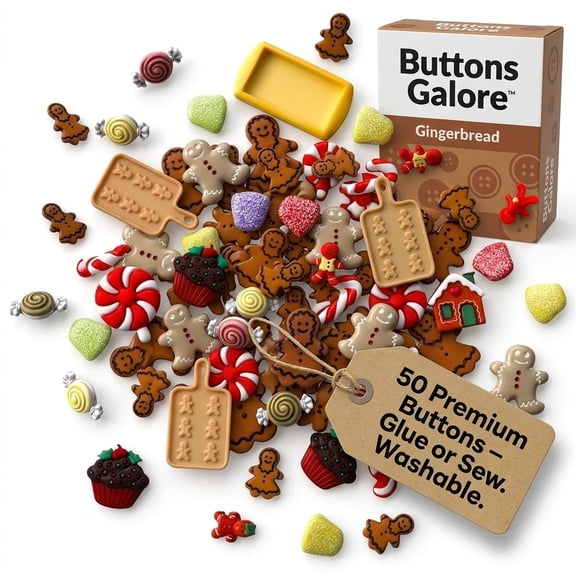 Buttons Galore Christmas Gingerbread Buttons Assortment for Arts & Craft- 50 Buttons