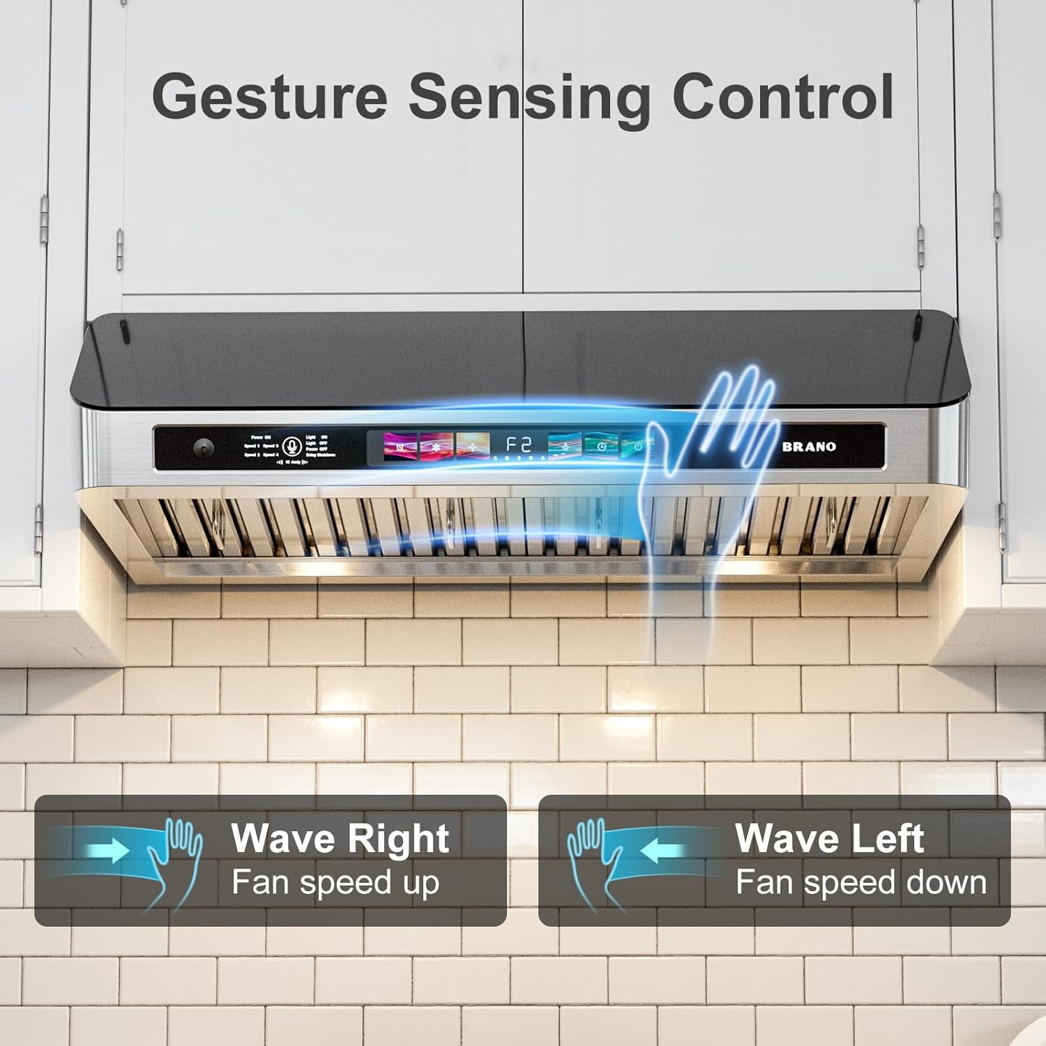 Under Cabinet Range Hood 30 Inch with Voice/Gesture/Touch Control, 900 CFM Kitchen Hood Vent with 4-Speed Exhaust Fan, Memory Mode, Adjustable Lights, Baffle Filters