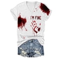 thumbnail image 1 of Tops Cortos para las Mujeres, Halloween Impreso V-Cuello Camiseta de Manga Corta, Tela de Imitación de Moda Casual, 1 of 3