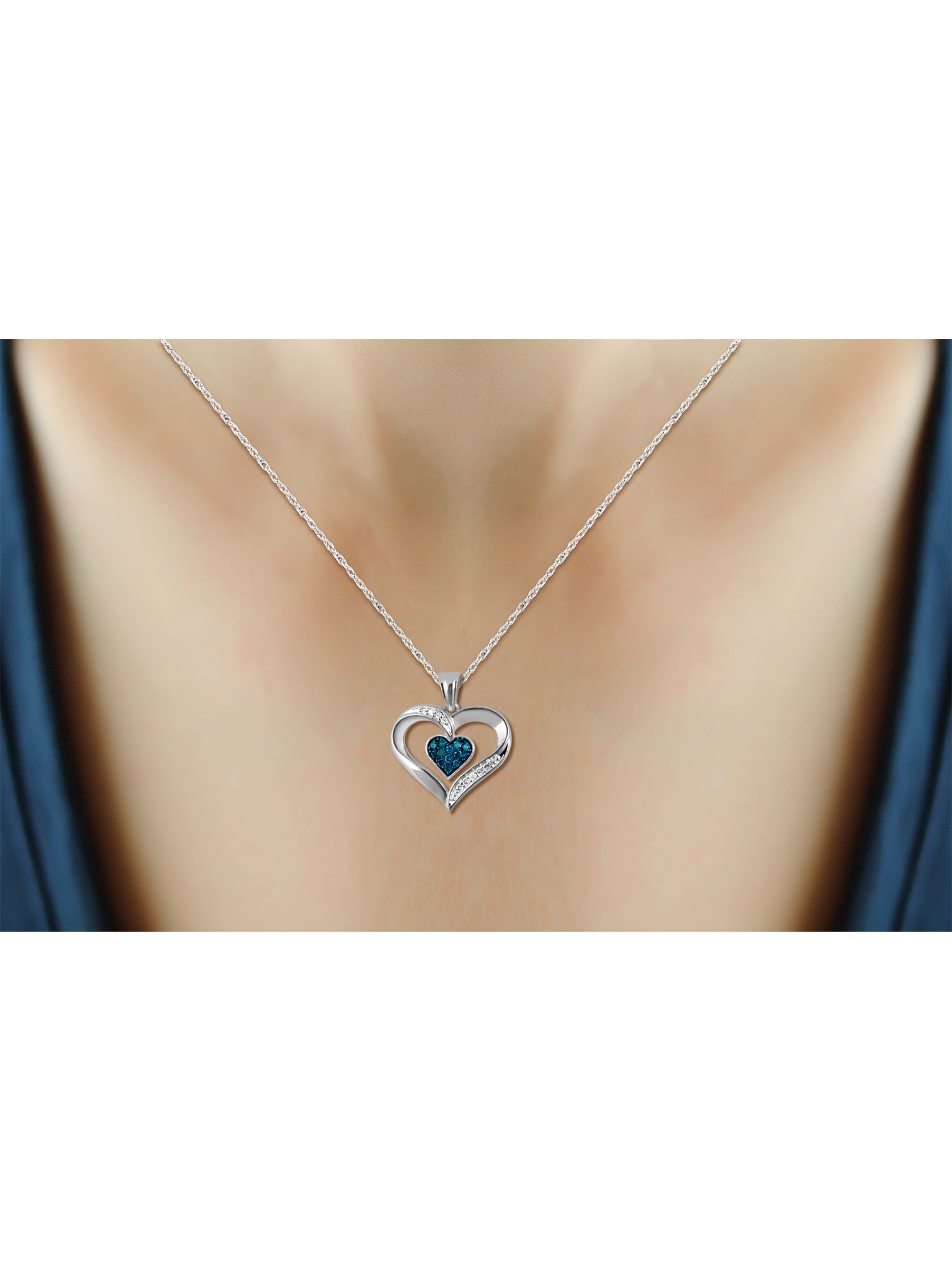JewelersClub Sterling Silver (.925) Heart Necklace with White Diamond 1/5 Carat | Jewelry Pendant Necklaces for Women with Round White Diamonds & 18 inch Rope Chain with Spring Clasp