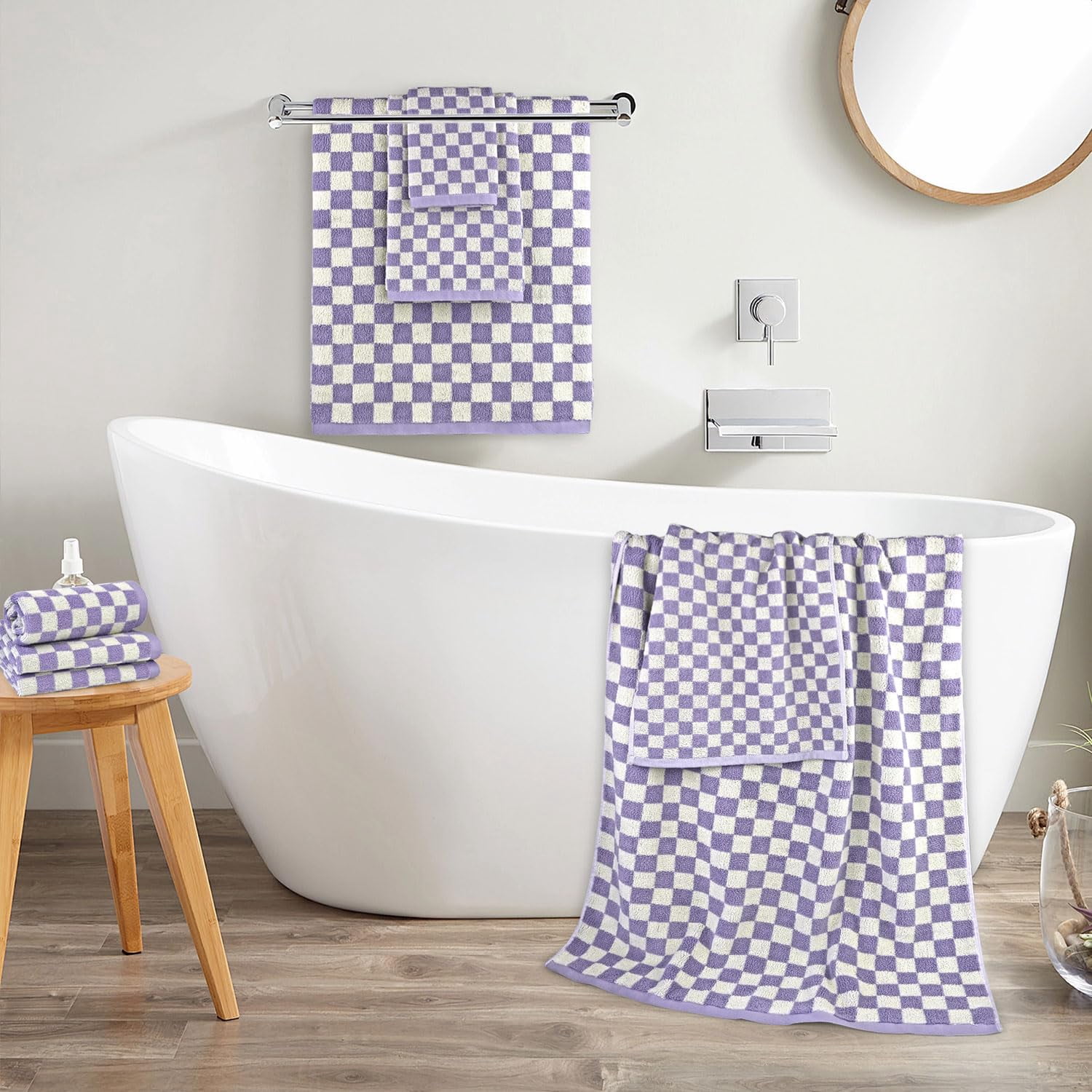 8-Piece Towel Set: Includes 2 large bath towels (27.5"x55"), 2 versatile hand towels (13"x29"), and 4 washcloths (13"x13"), providing all the essentials for bathroom, guest rooms, dorms, or travel