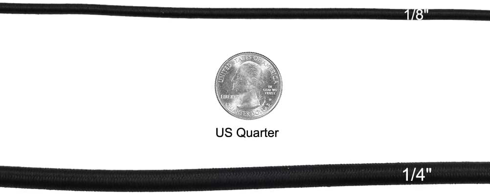 MKEUDQ-1/4" × 25 ft Elastic Shock Cord Bungee Ropes - Black Heavy Crafting Stretch String from 10 25 50 & 100 Foot Lengths