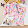 thumbnail image 2 of Zanarzt Toddler Girls Clothes Baby Outfits Toddler Girl Kids Outfits Floral Bow Long Sleeve Sweatshirt Bell Bottom Pants Set for Girls Pink,2-3 Years, 2 of 9