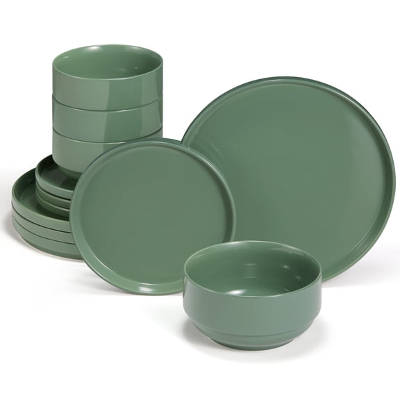 Kook Dinnerware Set, 12 Piece Service for 4, Ceramic, Jade