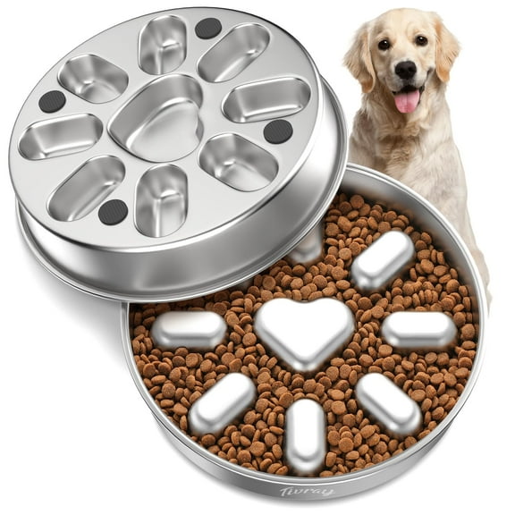 Slow Feeder Dog Bowls, 304 Stainless Steel Slow Feeder Bowl 5 Cups Metal Pet Food Bowl with Non-Slip Base for Medium & Large Breed, Bloat Stop, Dishwasher Safe