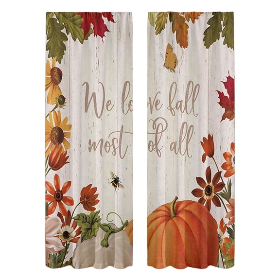 geerera Thanksgiving Curtains, Rod Pocket Window Panels with Pumpkin and Maple Leaf Print, for Living Room, Dining Room, Seasonal Decor