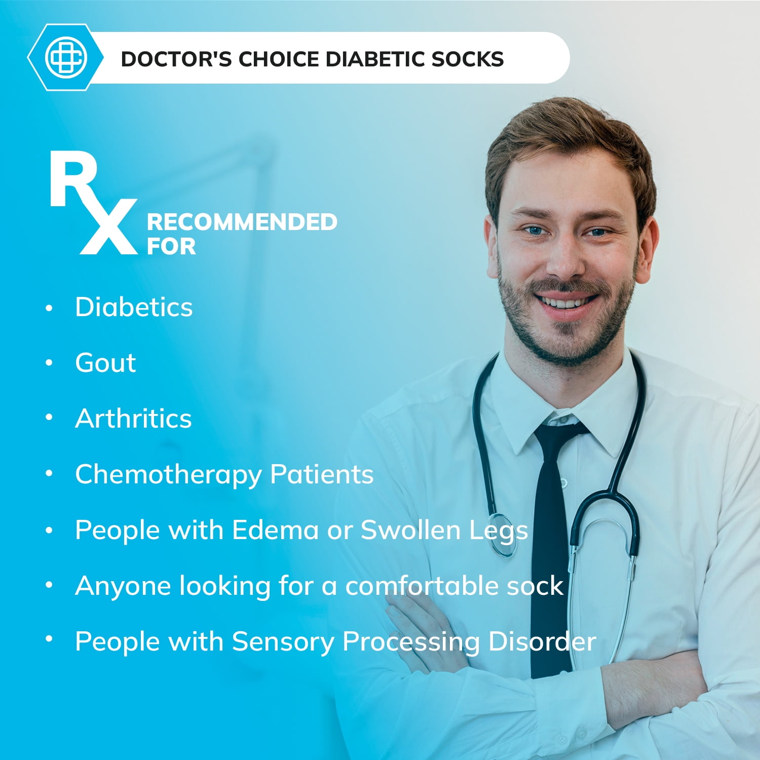 Doctor's Choice Diabetic Full Cushion Crew Women's Socks, Large, Women's Shoe Size 10-13, 4 Pack