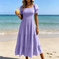 thumbnail image 4 of Bxsruta Womens Maxi Dresses Square Neck Puff Sleeve Smocked Flowy Casual Sundress, 4 of 7