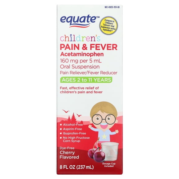 Equate Children's Pain Reliever/Fever Reducer Acetaminophen Oral Suspension, Cherry Flavor, 160 mg, 8 fl oz