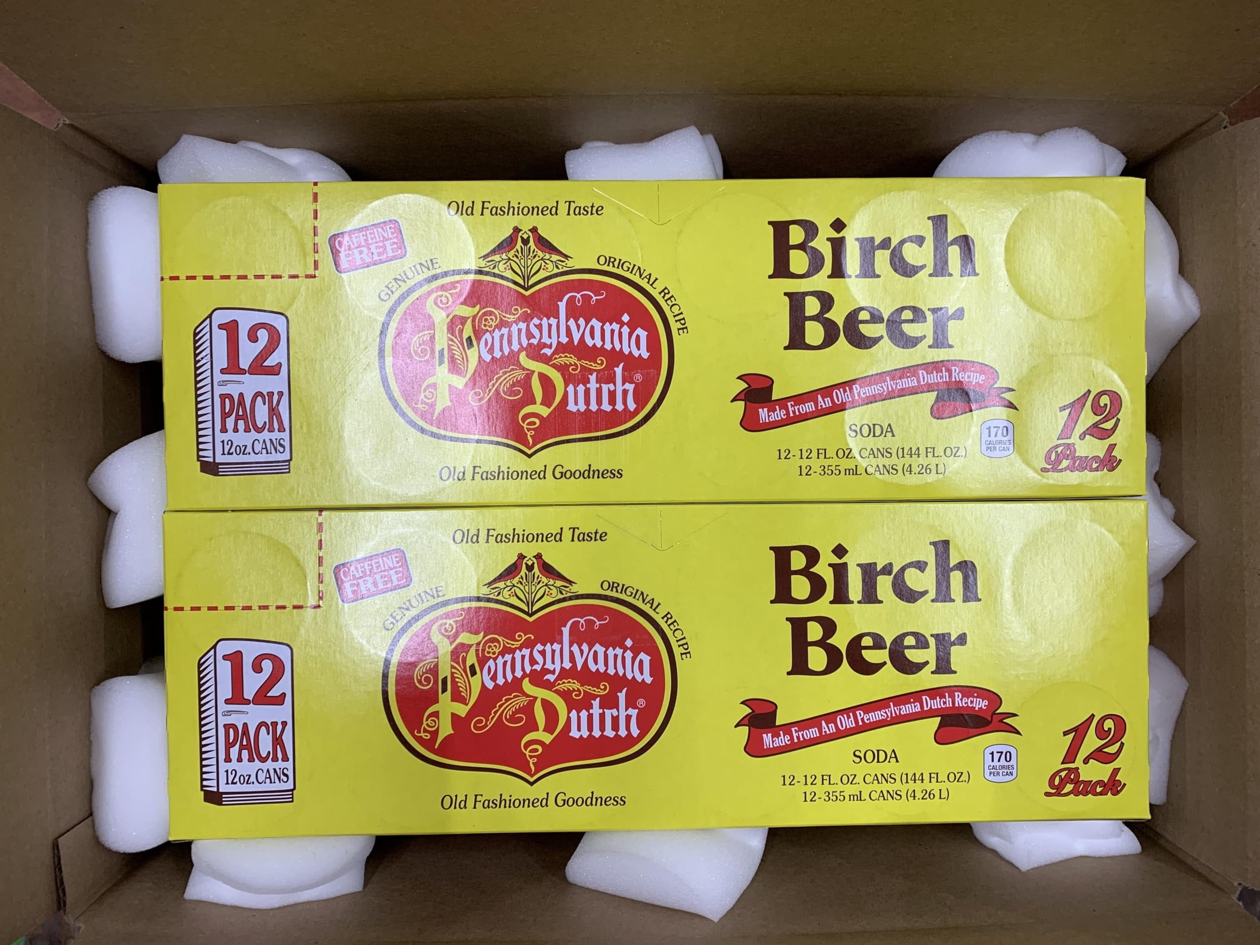 AmishTastes PA Dutch Birch Beer in Yummy Goodness Box, Protected With High-Density Foam, 12 Oz. Case of 24