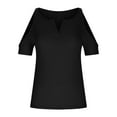 thumbnail image 6 of SELONE Cold Shoulder Tops for Women Summer Short Sleeve Tops Blouses Regular Fit T Shirts Pullover Tees Tops Solid T-Shirts V Neck Tops Casual Blouses Easy Care Soft Breathable Pullover Tops Black M, 6 of 6