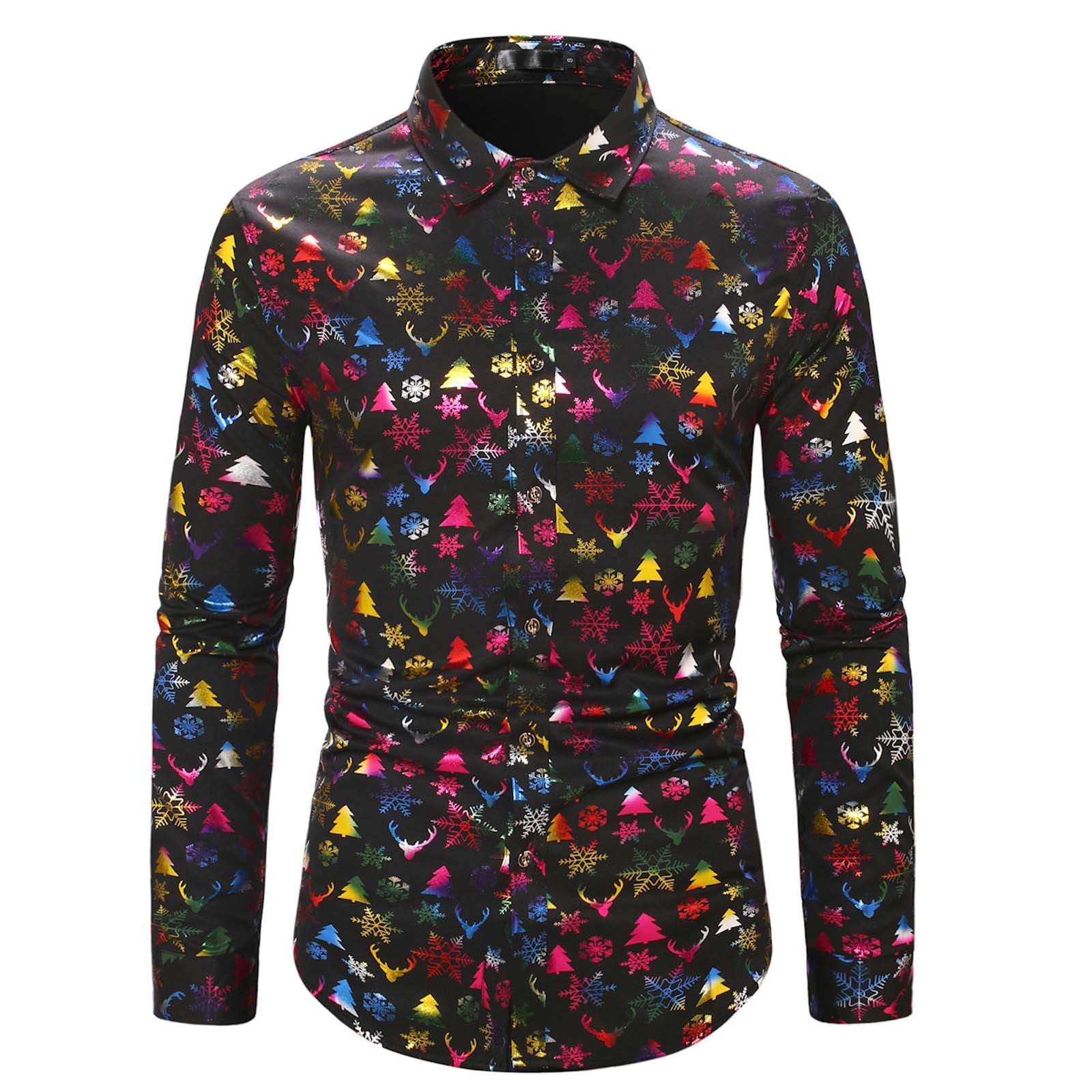 Men s Button Up Shirt Long Sleeve Dress Shirts Snowman Snowflake Print Party Shirt Holiday Tops Slim Fit