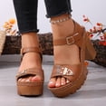thumbnail image 4 of Viluyesy Womens Block Heeled Sandals, Adjustable Strap Open Toe Slingback Fashion Dressy Platform Shoes Brown US5.5, 4 of 9