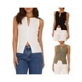 thumbnail image 3 of Gupgi Women Ribbed Tank Tops Slim Vest Solid Color Button Down Round Neck Sleeveless Shirt Top, 3 of 9